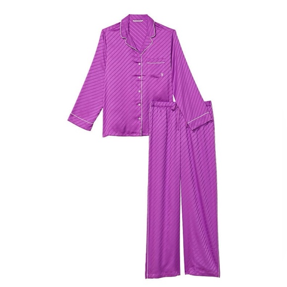 NWT VICTORIA'S SECRET Satin Long Pajama Set Electric Violet - Small Regular - Picture 3 of 4